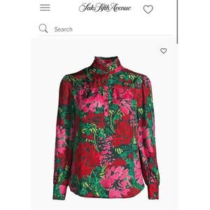 VINEYARD VINES Martha’s Vineyard Floral High Neck L/S Button Front Blouse Sz L